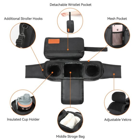 Burbeenye Universal and Adjustable Stroller Organizer Bag for Baby Essentials - Picture 5 of 7